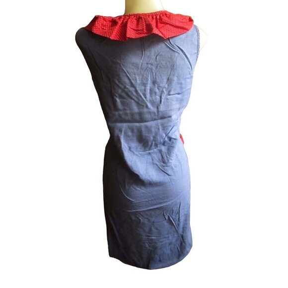 Vintage Womens Dress 6 1960's Handmade Slinky Chambray Red Polka Dot Country Zip - Picture 2 of 7